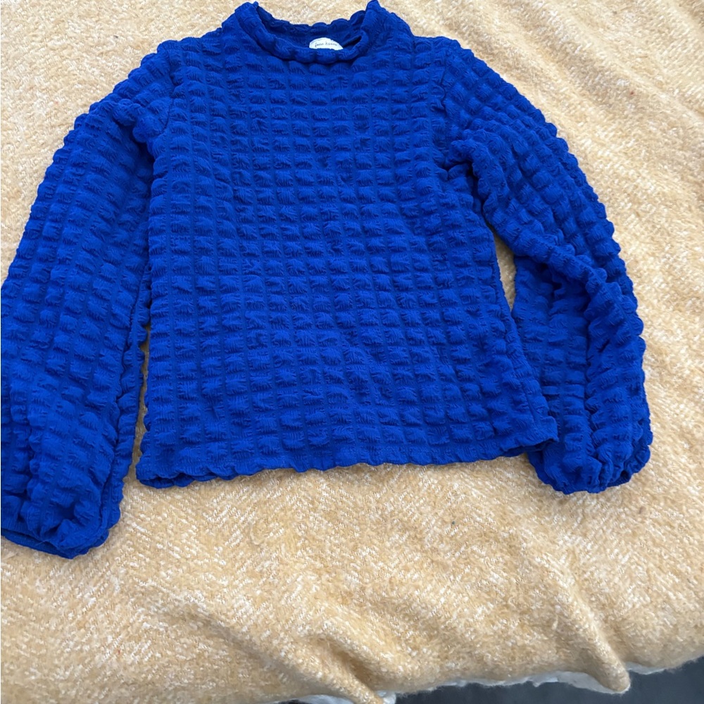 Blue Textured Long Sleeve Turtleneck sweater